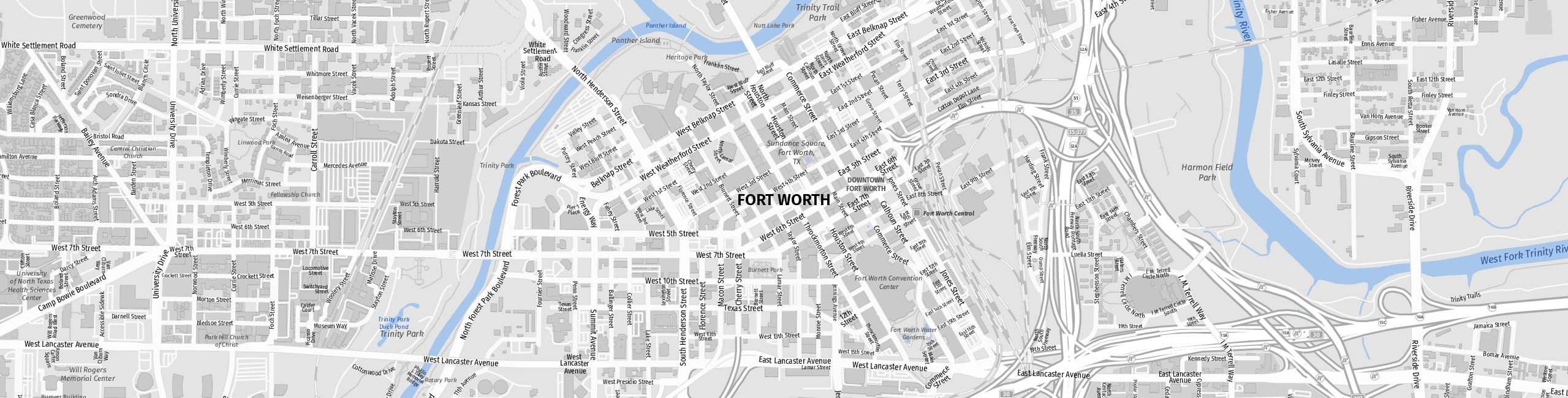 Stadtplan Fort Worth zum Downloaden.