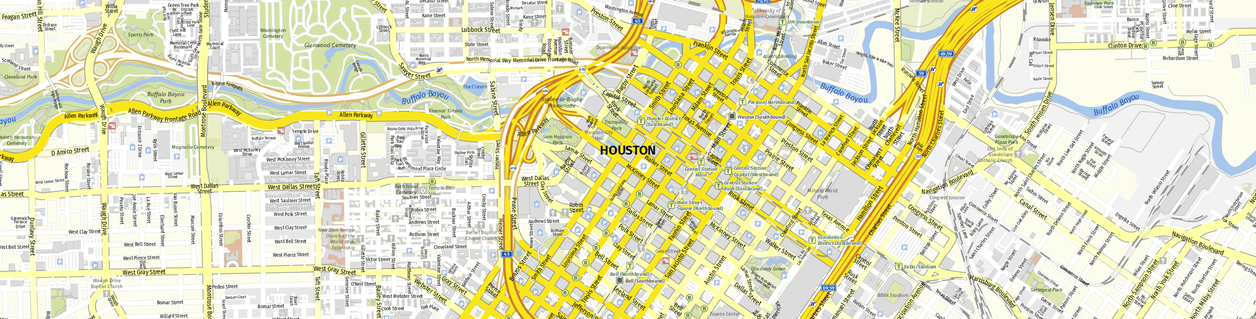 Stadtplan Houston zum Downloaden.