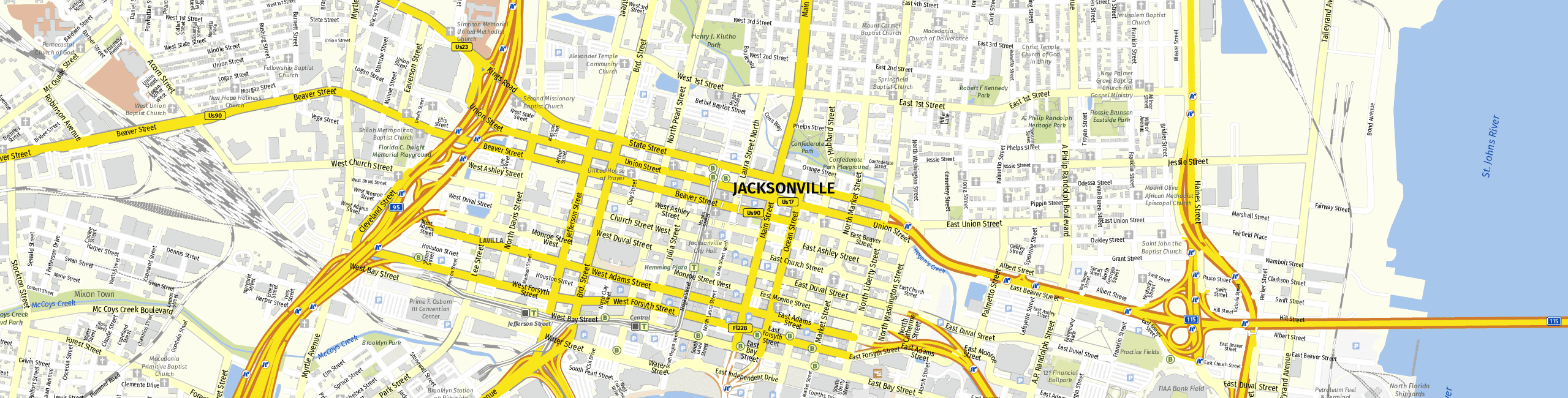 Stadtplan Jacksonville zum Downloaden.