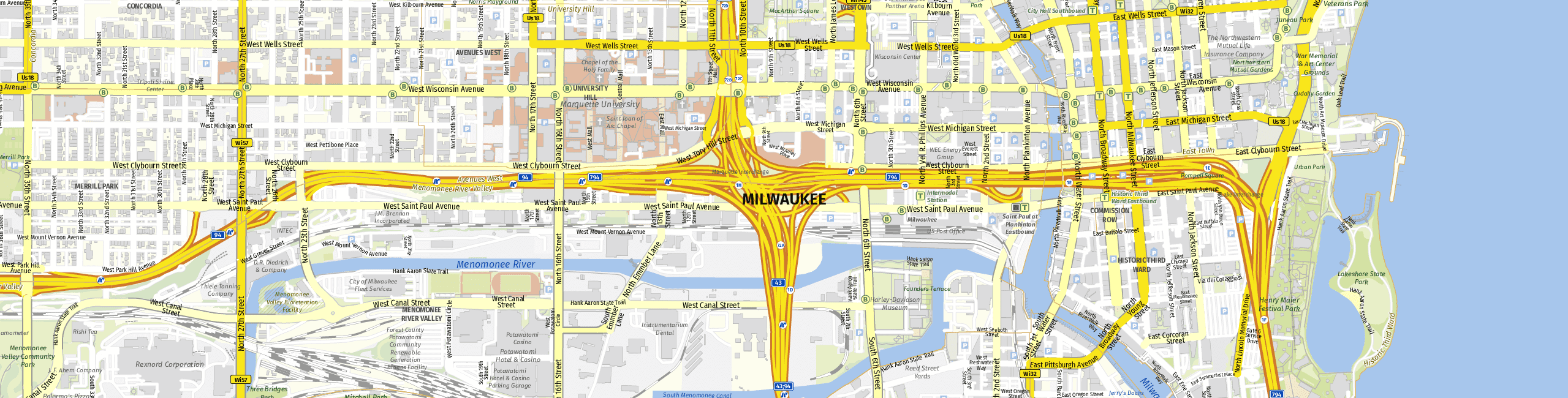 Stadtplan Milwaukee zum Downloaden.