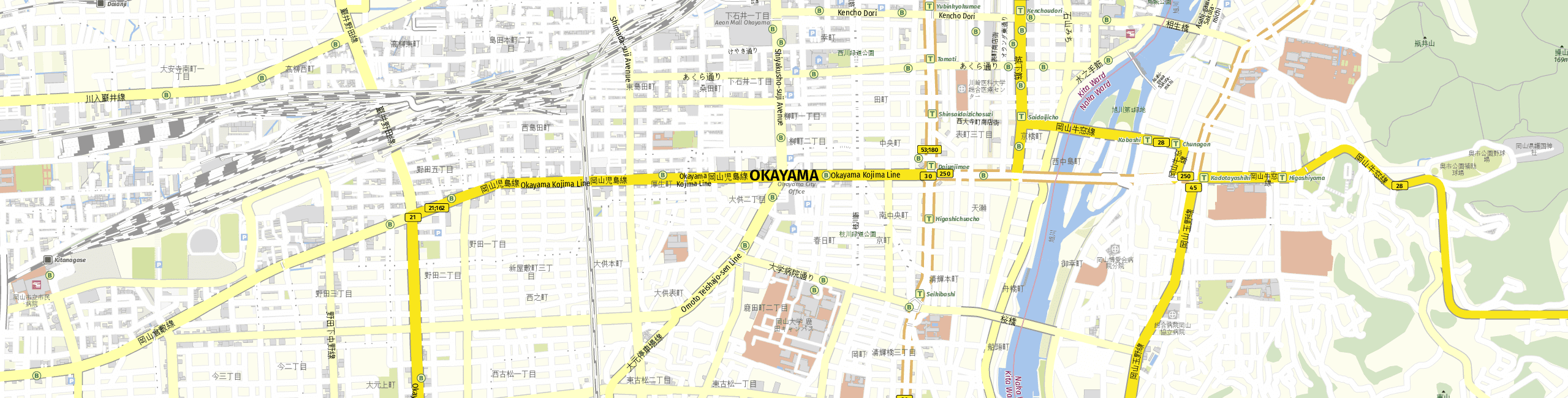 Stadtplan Okayama zum Downloaden.